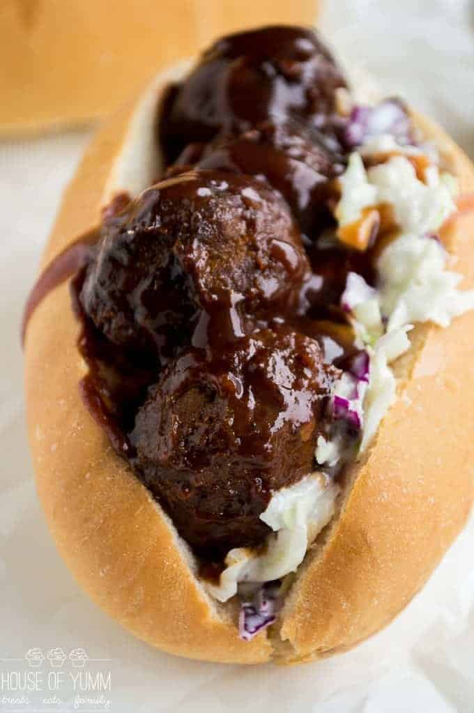 Slow Cooker BBQ Meatball Subs - House Of Yumm