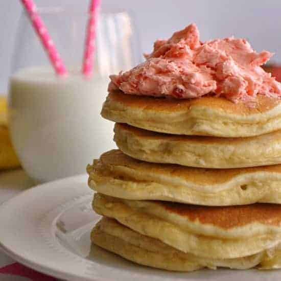 banana pancakes with strawberry butter 
