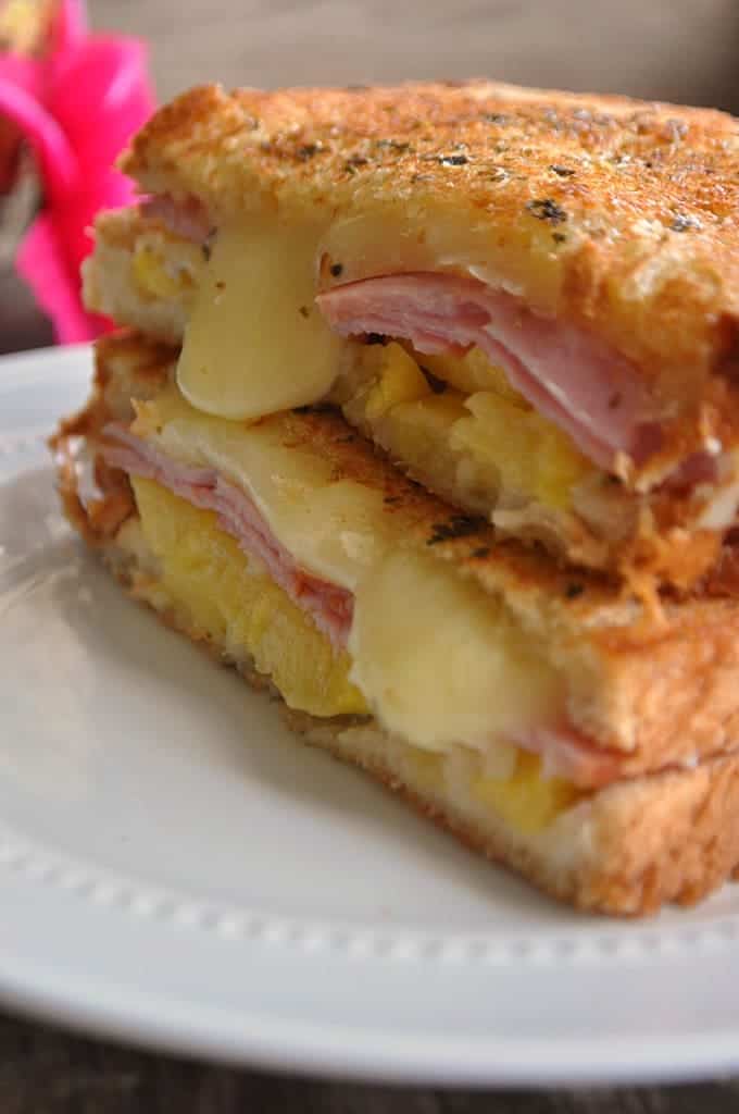 Stacked Hawaiian Grilled Cheese sandwich. 