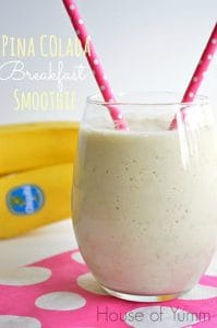 This healthy breakfast smoothie tastes like a tropical pina colada and is loaded with oatmeal to make sure you're nice and full! 