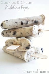 These delightful frozen pudding pops are made with Hershey's white chocolate pudding mixed with bits of Oreo cookies