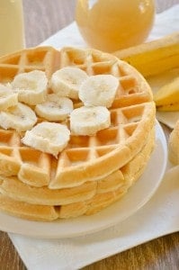 Banana Cream Waffles drenched with a homemade vanilla syrup.  