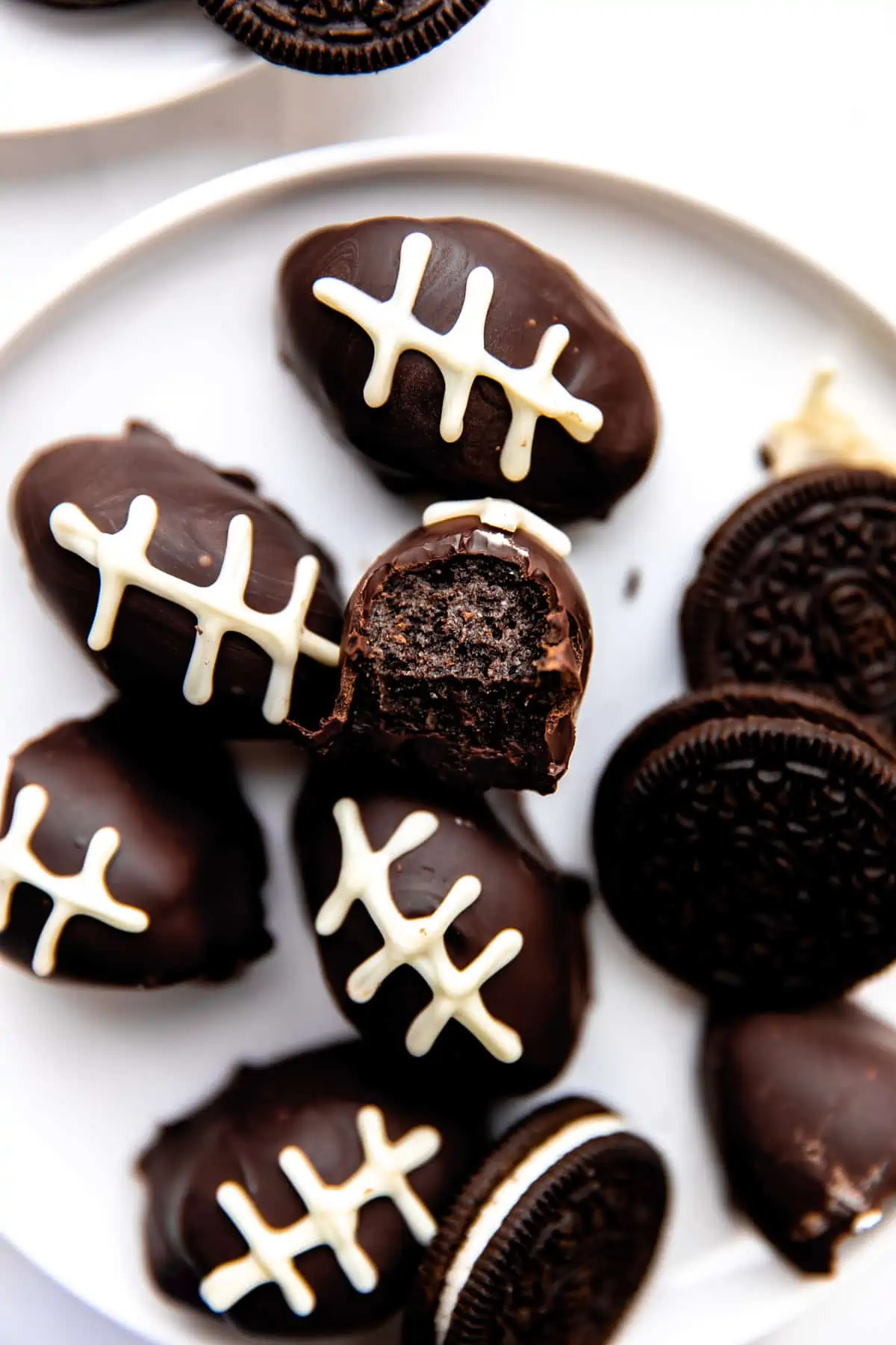 Up close view of the inside of an Oreo truffle. 