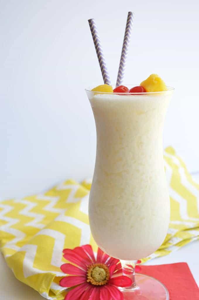 This virgin Pina Colada is only 3 ingredients and 5 minutes to make! Perfect refreshing drink for everyone to enjoy!