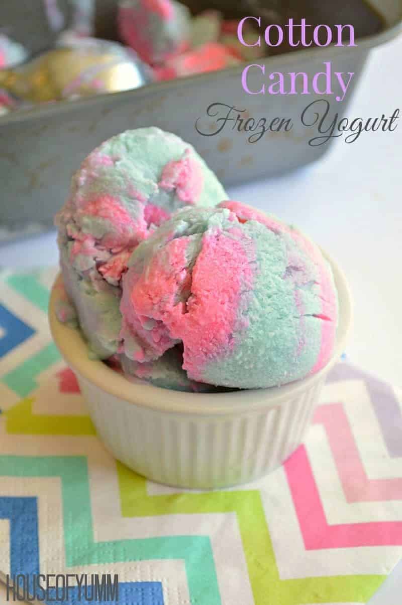 Cotton Candy Frozen Yogurt.  A fun sweet treat that is secretly healthy!  Made with Greek Yogurt and no refined sugars.
