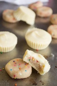 Possibly the BEST dessert I've made! White chocolate cups filled with edible cake batter.