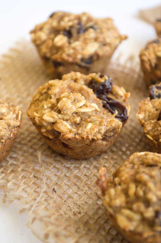 Oatmeal Raisin Muffins. Healthy oil free, egg free muffins made without refined sugar and flours! Perfect for breakfast or snacking on!