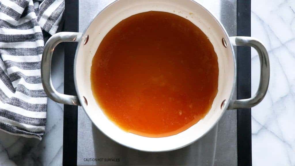 Melted sugar that is an amber color, perfect for making homemade caramel. 