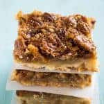 This Pecan Pie Bar is the perfect laidback version of it's cousin the pie. Pecan Pie filling on top of a flaky, sugar cookie type crust.