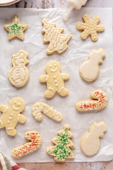 Sugar cookies with icing and sprinkles.
