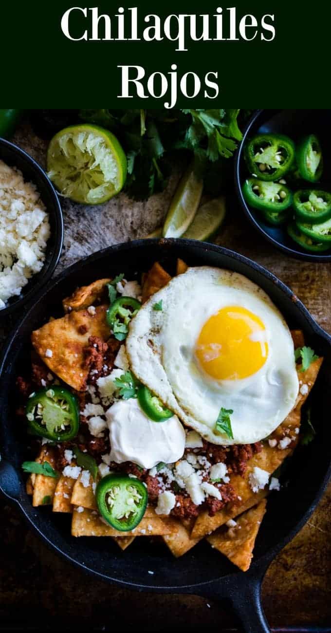 Chilaquiles Rojos. A traditional Mexican breakfast dish with a few Tex Mex additions. This dish is bursting with flavor and spice! 