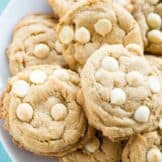 These SOFT and CHEWY peanut butter cookies are dressed up by using White Chocolate Peanut Butter, white chocolate chips extra vanilla and even a vanilla bean.