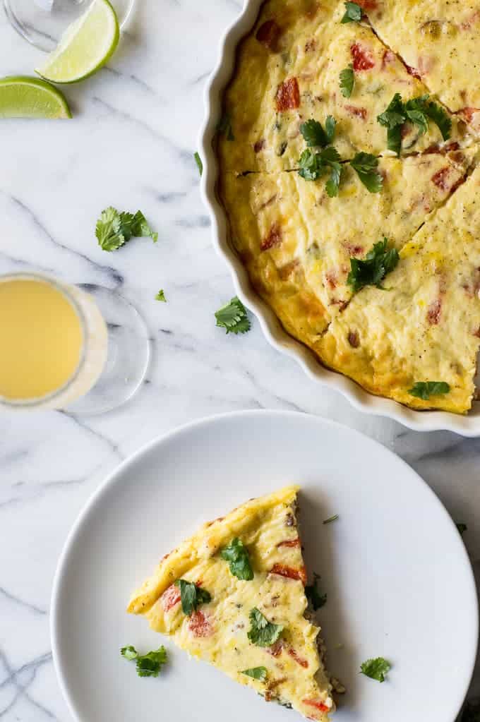 Make an EASY and delicious bacon & roasted jalapeño quiche for breakfast or brunch. Bursting with flavor and a little heat.