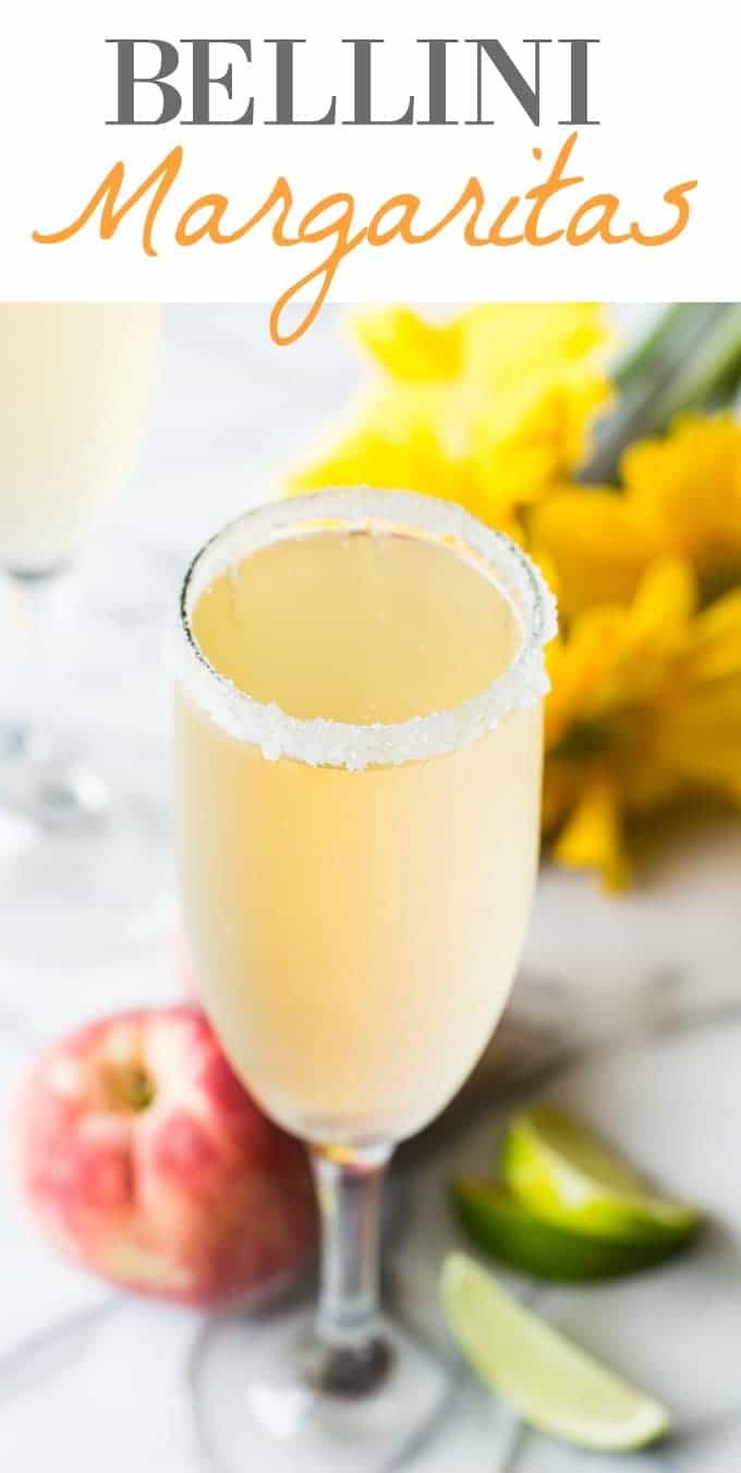 The perfect brunch cocktail! A mixture of a bellini and margarita! Made with peach juice, tequila, and champagne! 