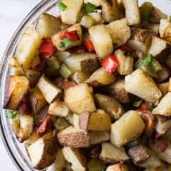 These breakfast potatoes are loaded up with flavor including bell peppers and jalapeño. The perfect side dish for brunch or breakfast!!