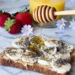 Start the day right with this Maple Peanut Butter Banana Toast loaded up with some chia seeds and extra honey drizzle just for fun.