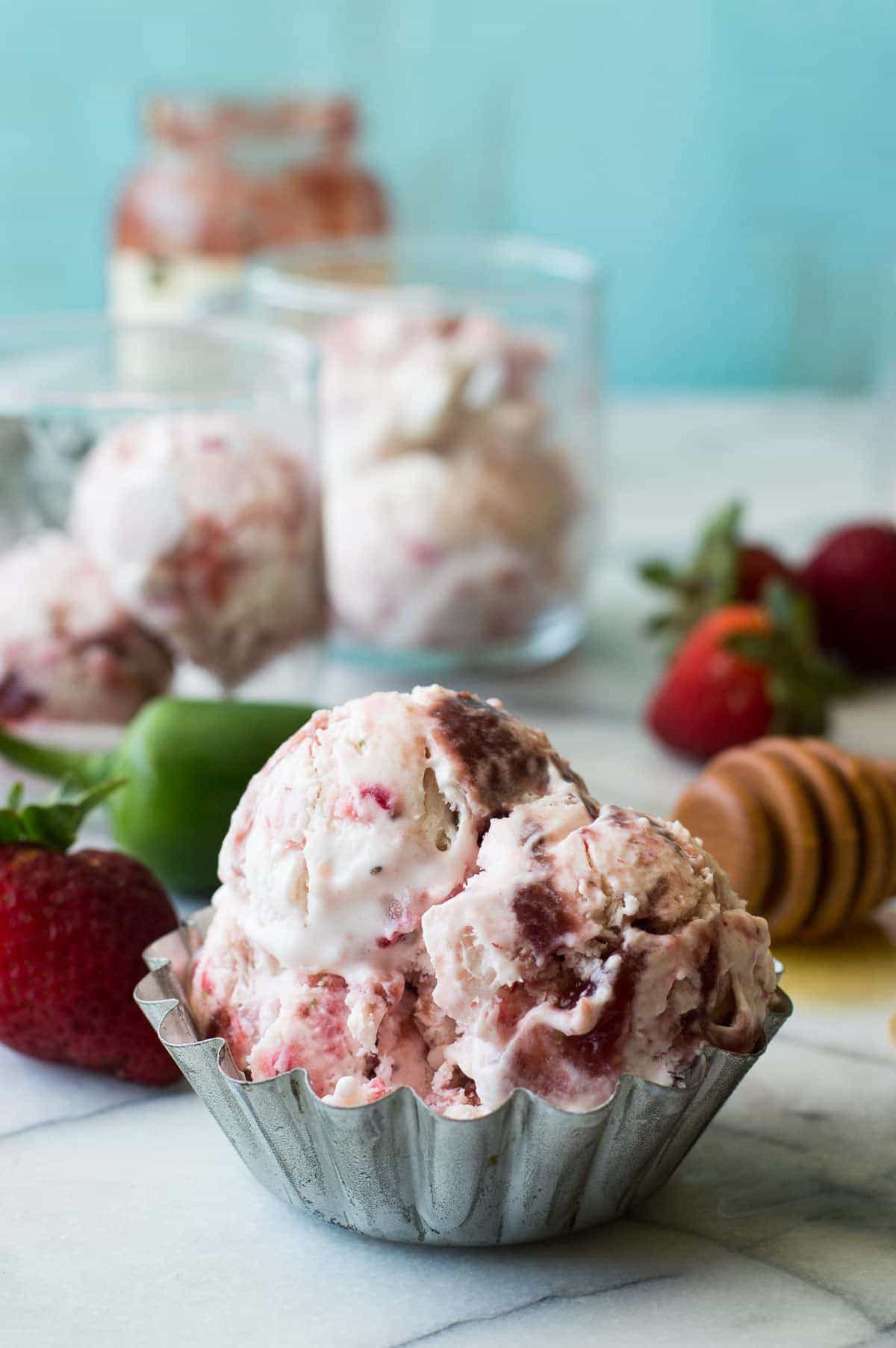 No Churn Strawberry Jalapeno Ice Cream House of Yumm