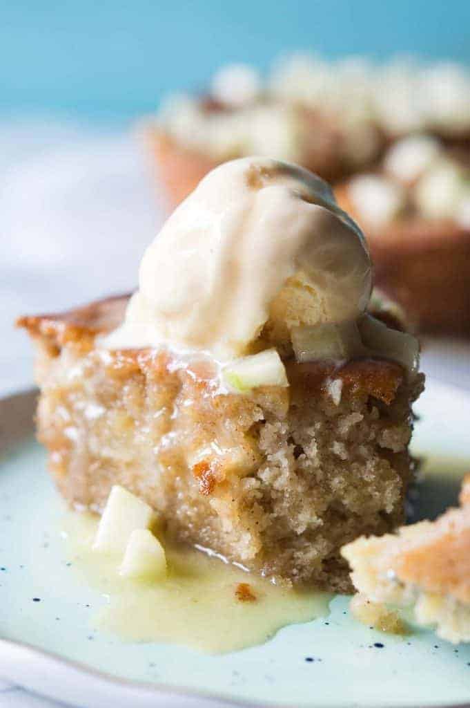 Caramel Apple Skillet cake is bursting with chunks of apple, drizzled with a homemade caramel glaze, and is perfect for Fall baking! 
