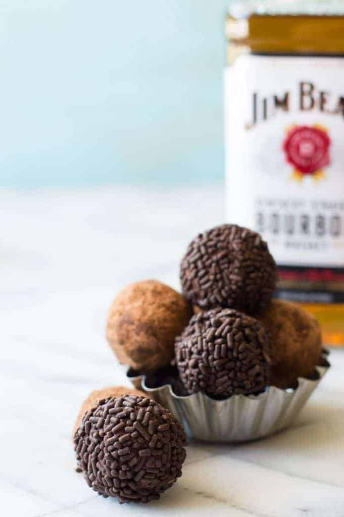 Enjoy the taste of chocolate and bourbon together in these creamy, smooth chocolate bourbon truffles!