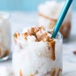 Homemade horchata frozen into a granita and drizzled with dulce de leche! A perfect cold treat bursting with cinnamon and caramel flavors!