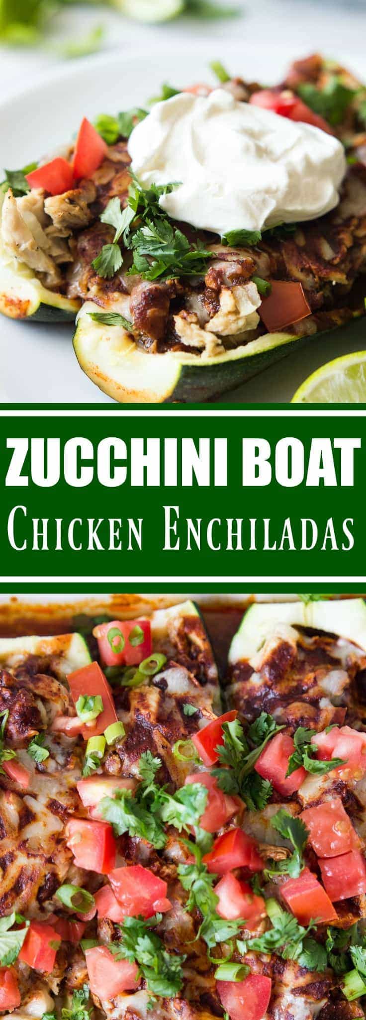 Zucchini Boat Chicken Enchiladas - House of Yumm