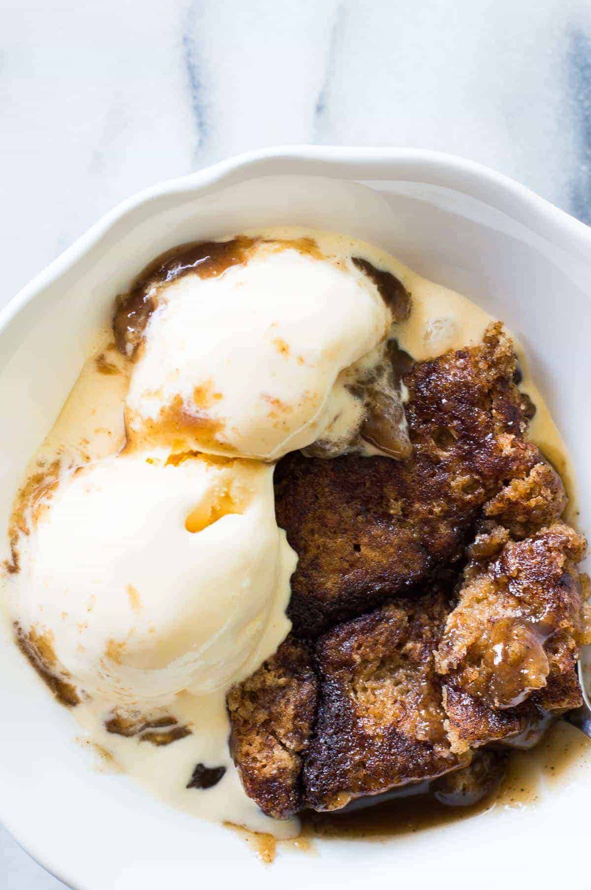 Snickerdoodle Cobbler. This fun Fall dessert is loaded with cinnamon and creates it's own caramel sauce while it bakes!