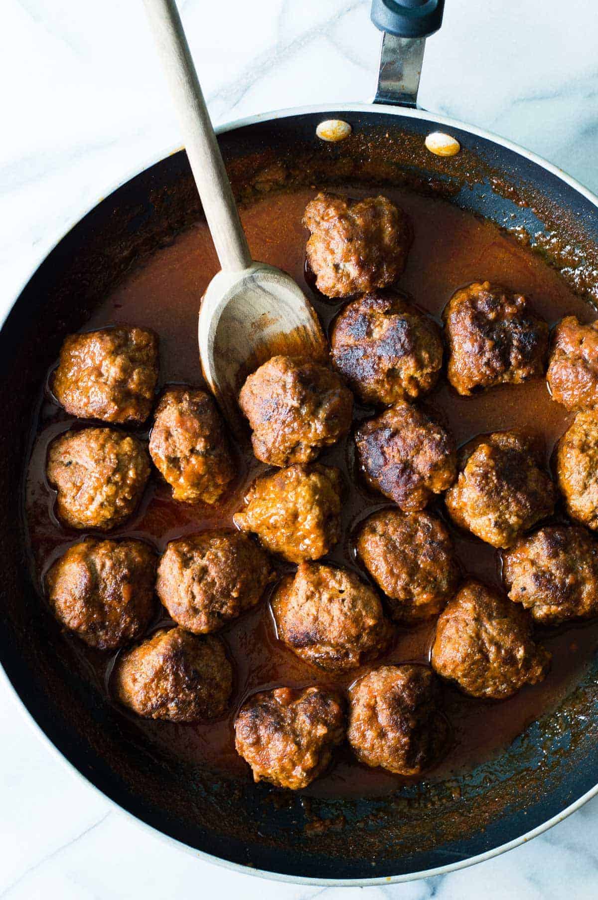 Texas BBQ Brisket Meatballs. Enjoy the flavor of Texas BBQ in these amazingly tender Brisket Meatballs! Simmered in a homemade Texas style BBQ sauce! 