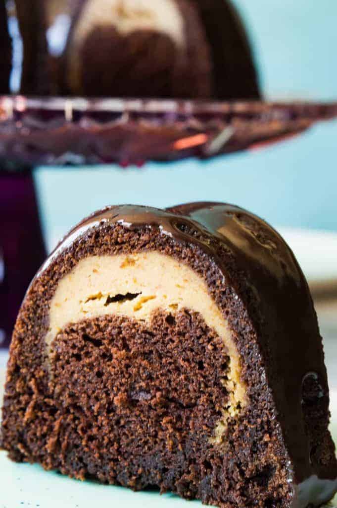 Chocolate Bundt Cake with Pumpkin Cheesecake Swirl - House of Yumm