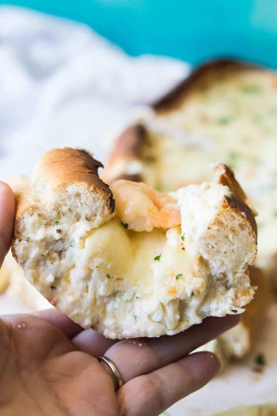 Shrimp Scampi Stuffed French Bread - House of Yumm