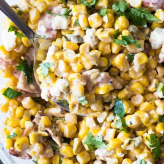 Smoky Bacon & Blue Cheese Corn Salad. Take your corn salad to a whole new level with hints of smoke, fire roasted corn, bacon and chunks of blue cheese.