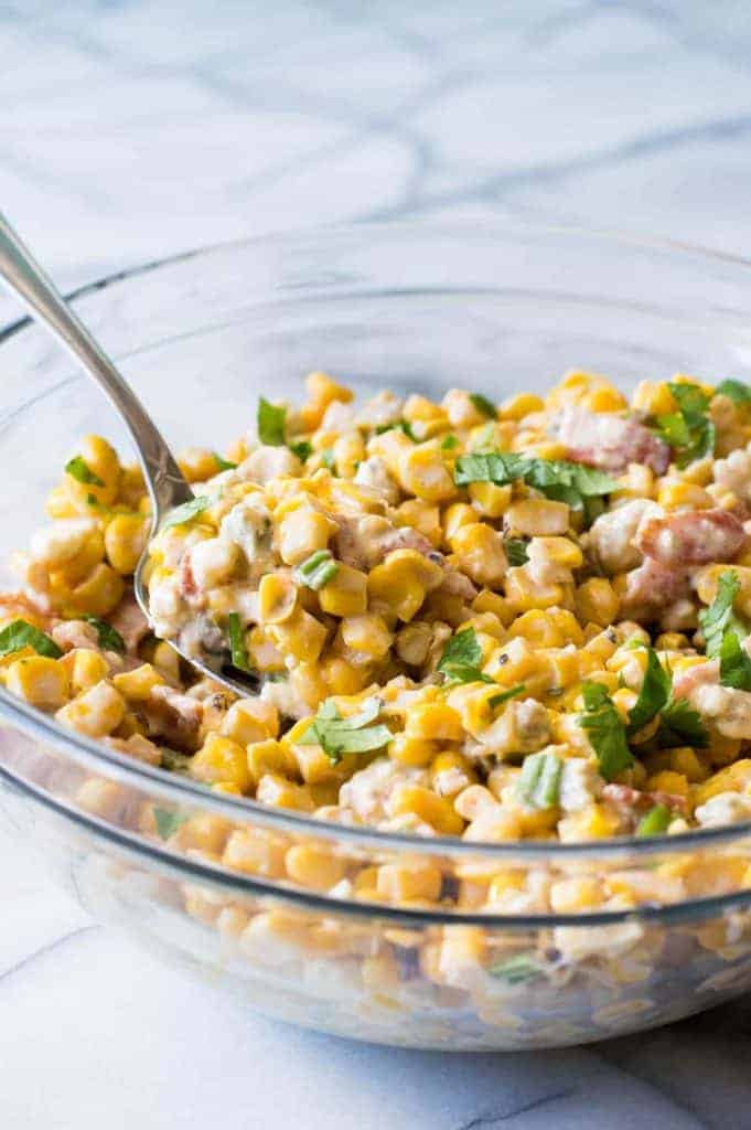 Smokey Bacon & Blue Cheese Corn Salad. Take your corn salad to a whole new level with hints of smoke, fire roasted corn, bacon and chunks of blue cheese. 