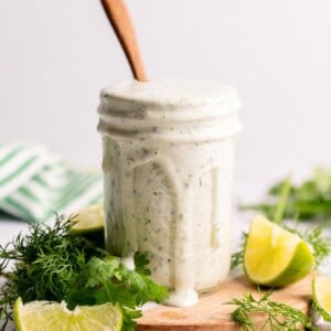 Jar of cilantro lime ranch dressing.