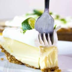 Tequila Lime Pie! An ultra creamy, lime pie laced with a hint of tequila! Almost like enjoying a bite of margarita!