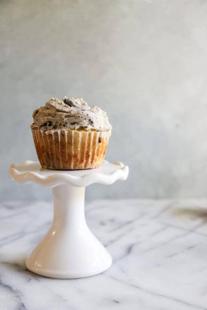 These Cookies and Cream Cupcakes are loaded with not just chunks of oreo, but an entire oreo on the bottom. All topped off with a beyond creamy cookies n cream frosting.