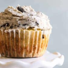 These Cookies n Cream Cupcakes are loaded with not just chunks of oreo, but an entire oreo on the bottom. All topped off with a beyond creamy cookies n cream frosting.