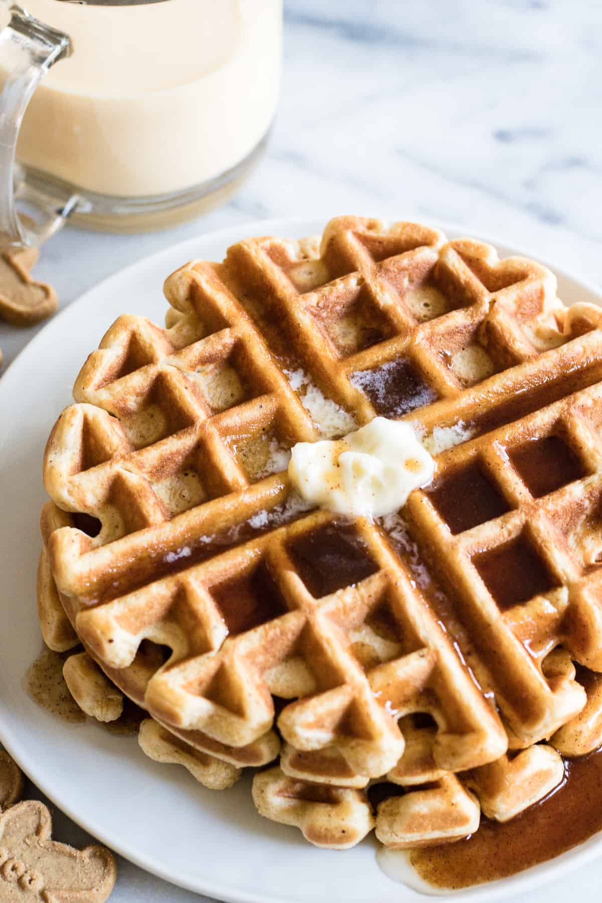 Eggnog Waffles with Cinnamon Syrup - House of Yumm