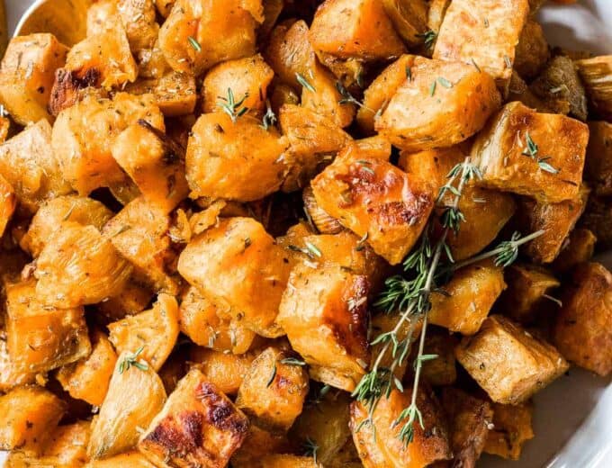Tender, caramelized Herb Roasted Sweet Potatoes made with olive oil, sea salt and a special blend of herbs. This side dish will be the star of Thanksgiving!
