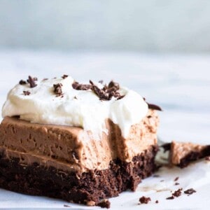 French Silk Brownies. A homemade fudgy brownie topped with a smooth and creamy French Silk topping. The ultimate in chocolate desserts.