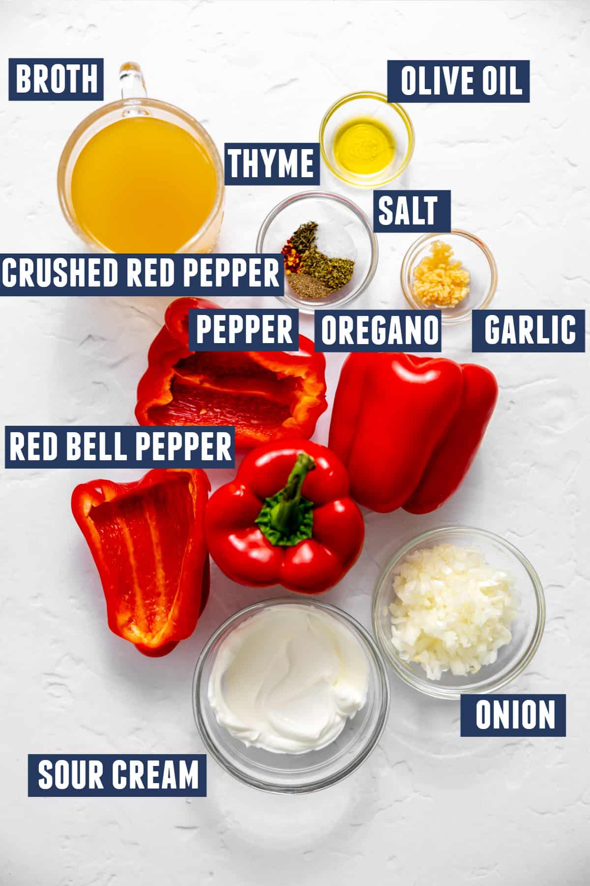 Ingredients in roasted red pepper soup.