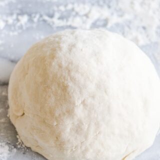 A ball of no yeast pizza dough.
