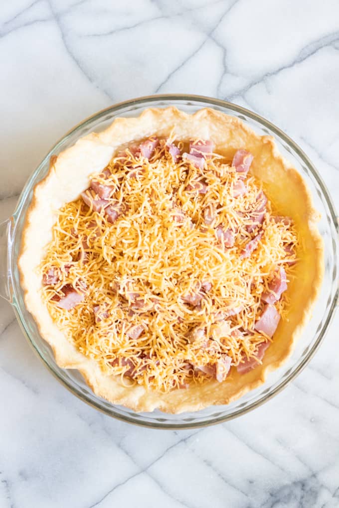 Pie crust with ham and cheese.