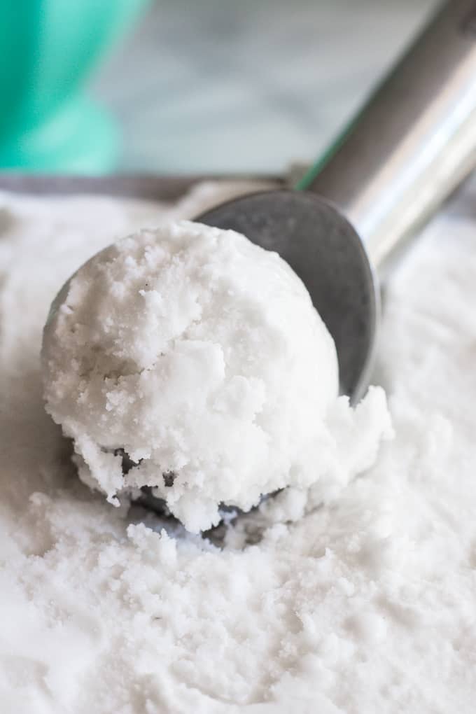 Large scoop of coconut sorbet. 