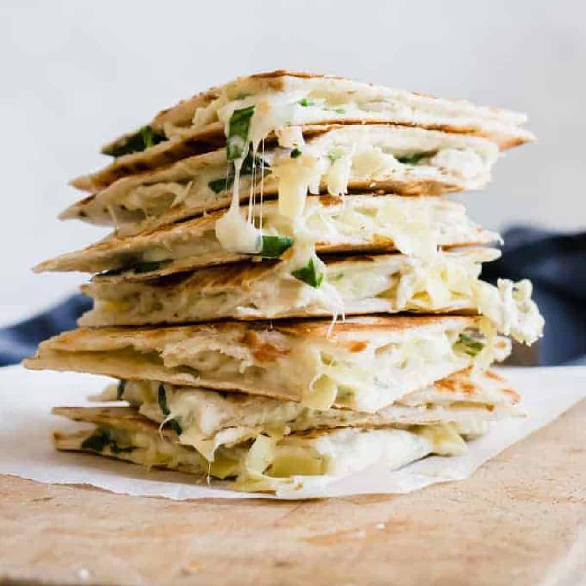 Stack of spinach and artichoke quesadillas. 