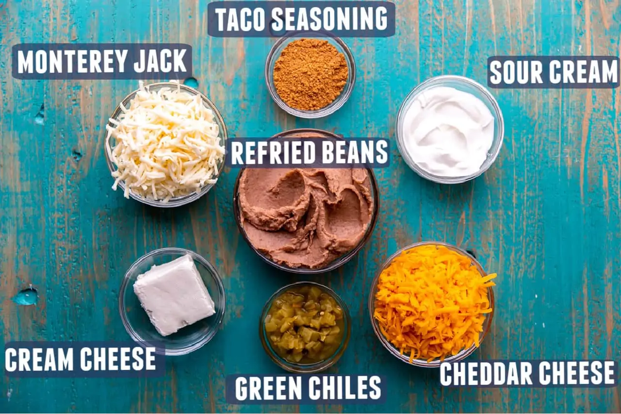 Ingredients needed to make homemade bean dip. 