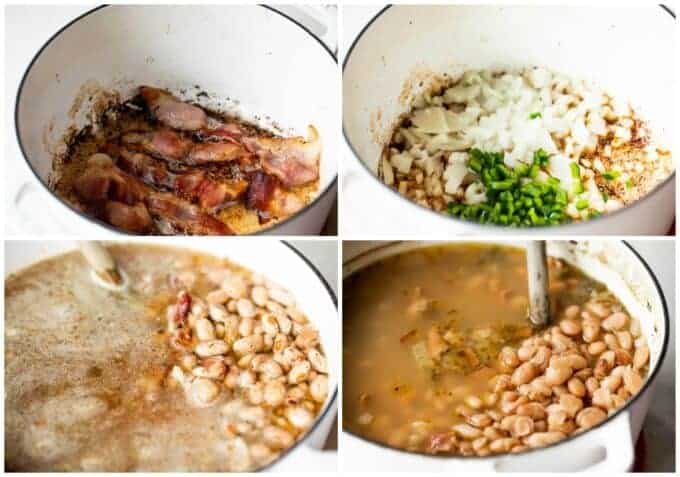 Step by step photos of making charro beans.