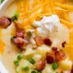 Close up of the easiest, creamiest potato soup.