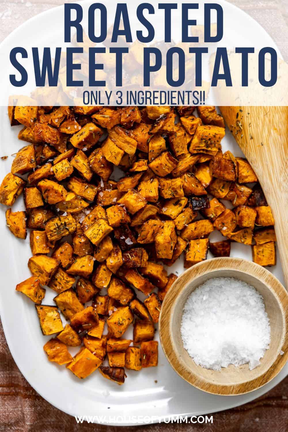 Roasted Sweet potato with text.