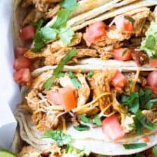 Chicken tacos filled with homemade 30 minute Mexican chicken.