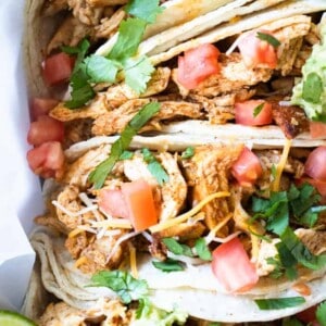 Chicken tacos filled with homemade 30 minute Mexican chicken.