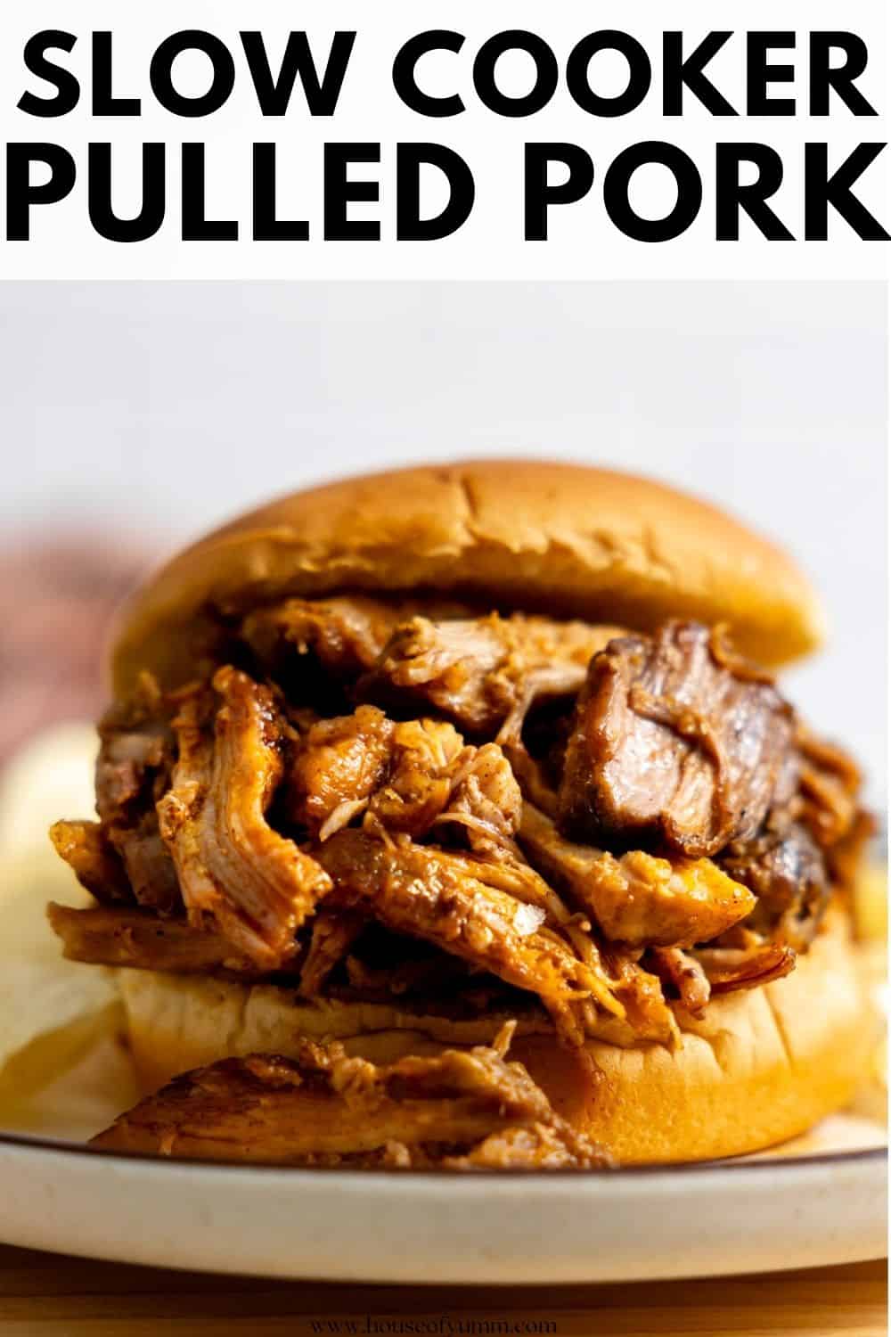 Slow cooker pulled pork with text.